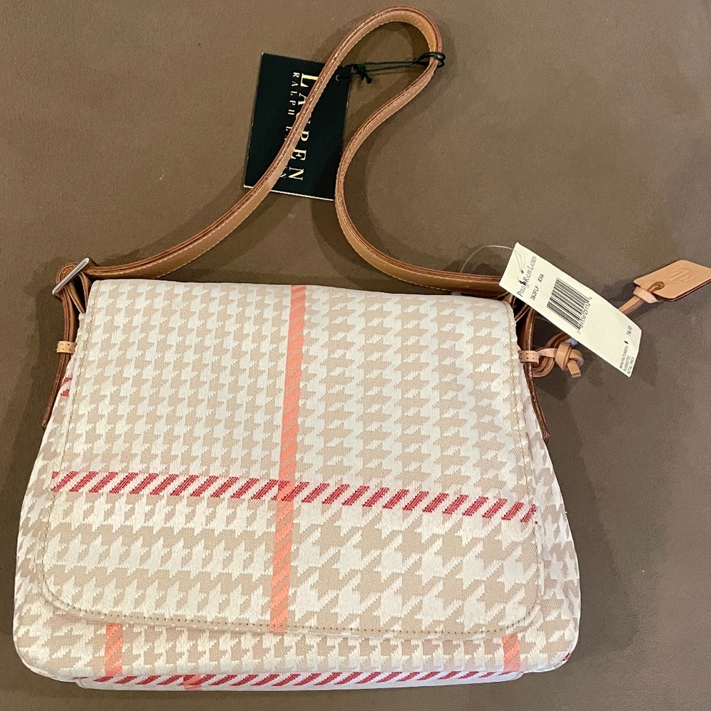 - NWT Ralph Lauren small canvas bag with camel leather strap